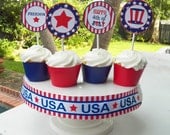 July Fourth Cupcake Toppers and Wrappers Printable - Party Circles - 4th of July -Stars and Stripes Collection Collection
