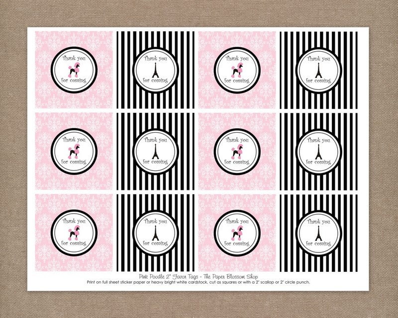 INSTANT DOWNLOAD - Printable Pink Poodle in Paris Birthday Party Favor Tags Il_570xn