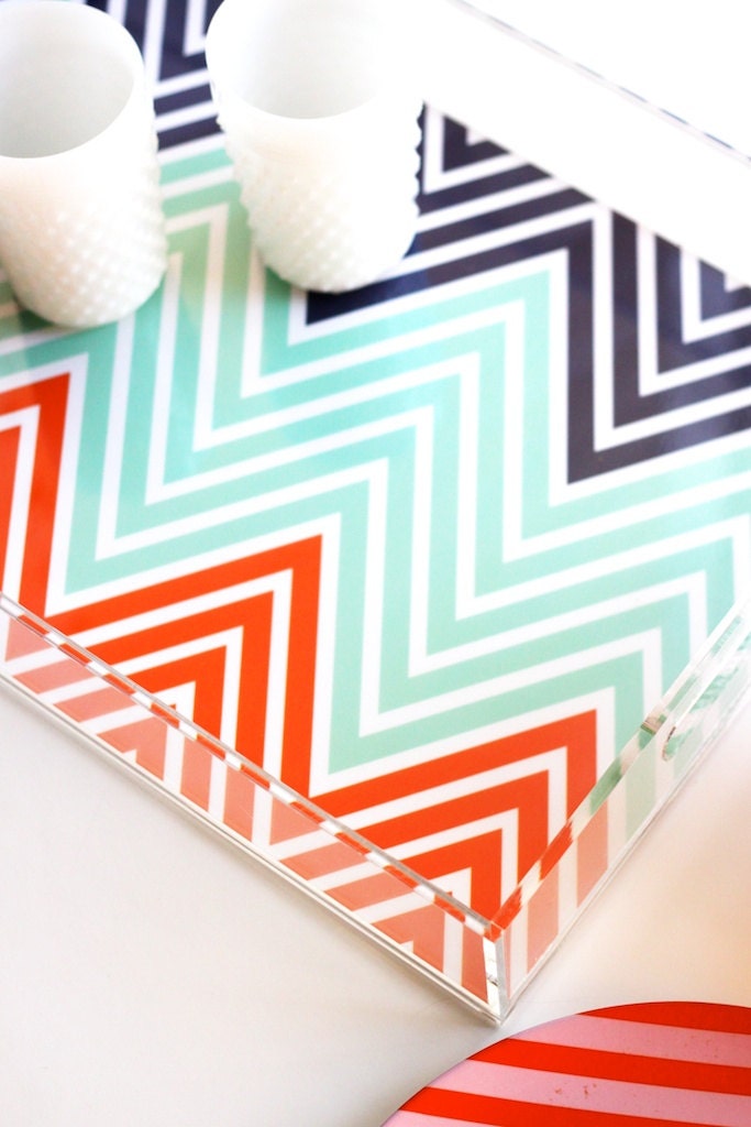 LARGE Lucite Tray - Afghan Chevron - Choose Your Custom Colors