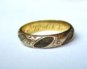 Antique (Dated 1855) Pre-Civil War ETCHED FLOWERS Mourning Hair RIng