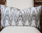 Ikat - Silver and Bronze Hand Print on Natural Linen - Pillow Cover - Lumbar - 14in x 24in