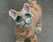 Orange and white striped Cat sculpture handmade in the USA from a lump of clay Custom Orders Welcome