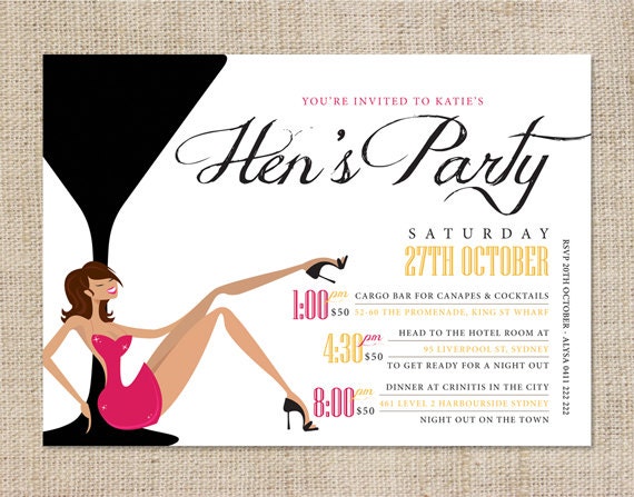 Printable Hen's Night Invitation - Cocktail Hour Il_570xn