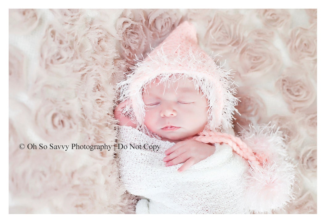 Crochet Fur-lined Pixie Gnome Bonnet Photo Prop Hat Eskimo