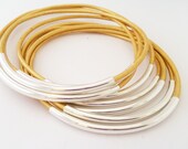 Gold Bangles- Leather Bangle, Leather Bracelets, Stacked Bracelets, Bohemian Bracelets, Beaded Bracelet, Tube Bracelet