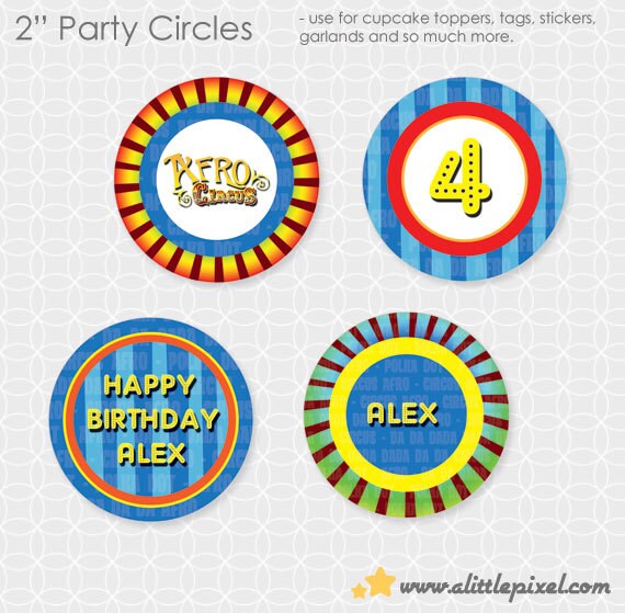Afro Circus Theme Party Circles - Personalized Printable with BONUS Il_570xn