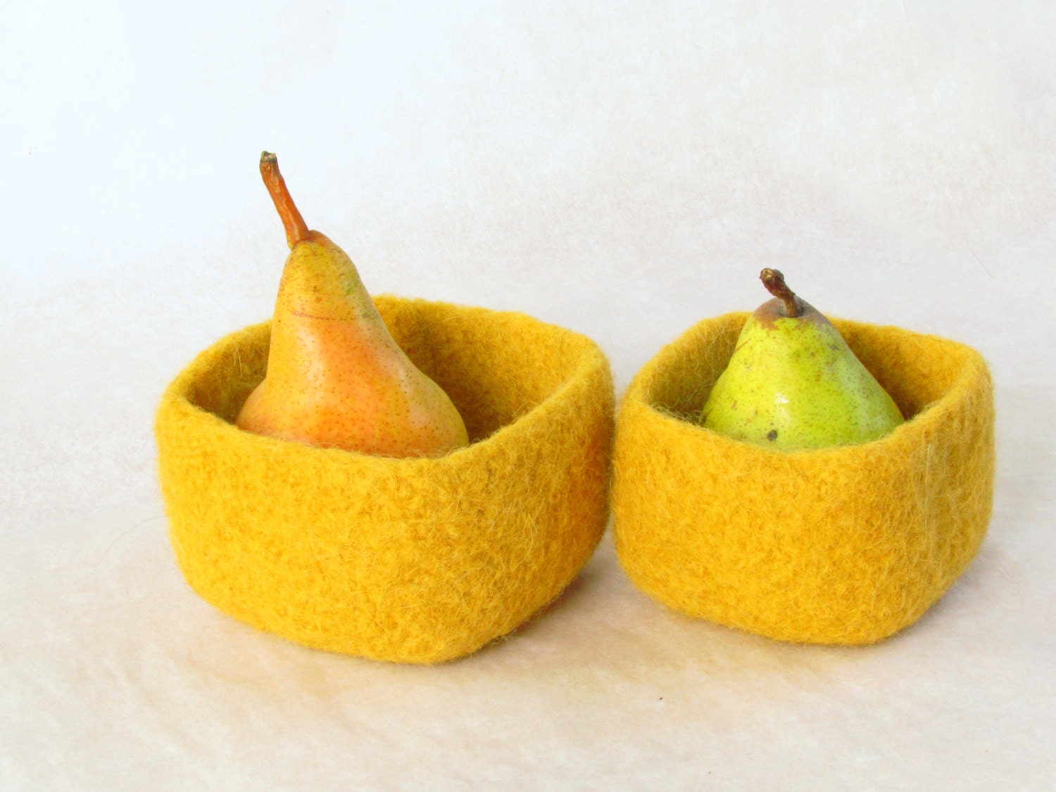 Square felted bowl Mustard yellow  - Cozy little storage - block color nesting wool bowls set of two - ring holder - theYarnKitchen