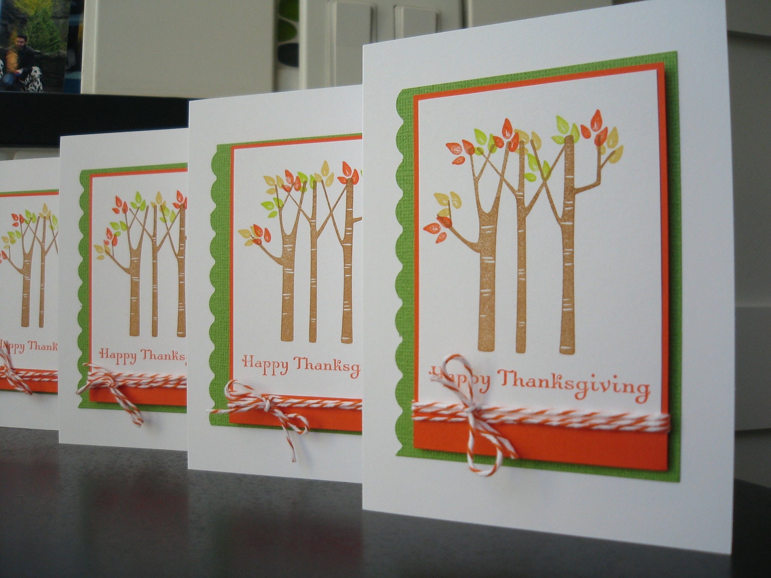 Reserved for Deidre: Thanksgiving Cards Autumn Birch Trees Set of 4