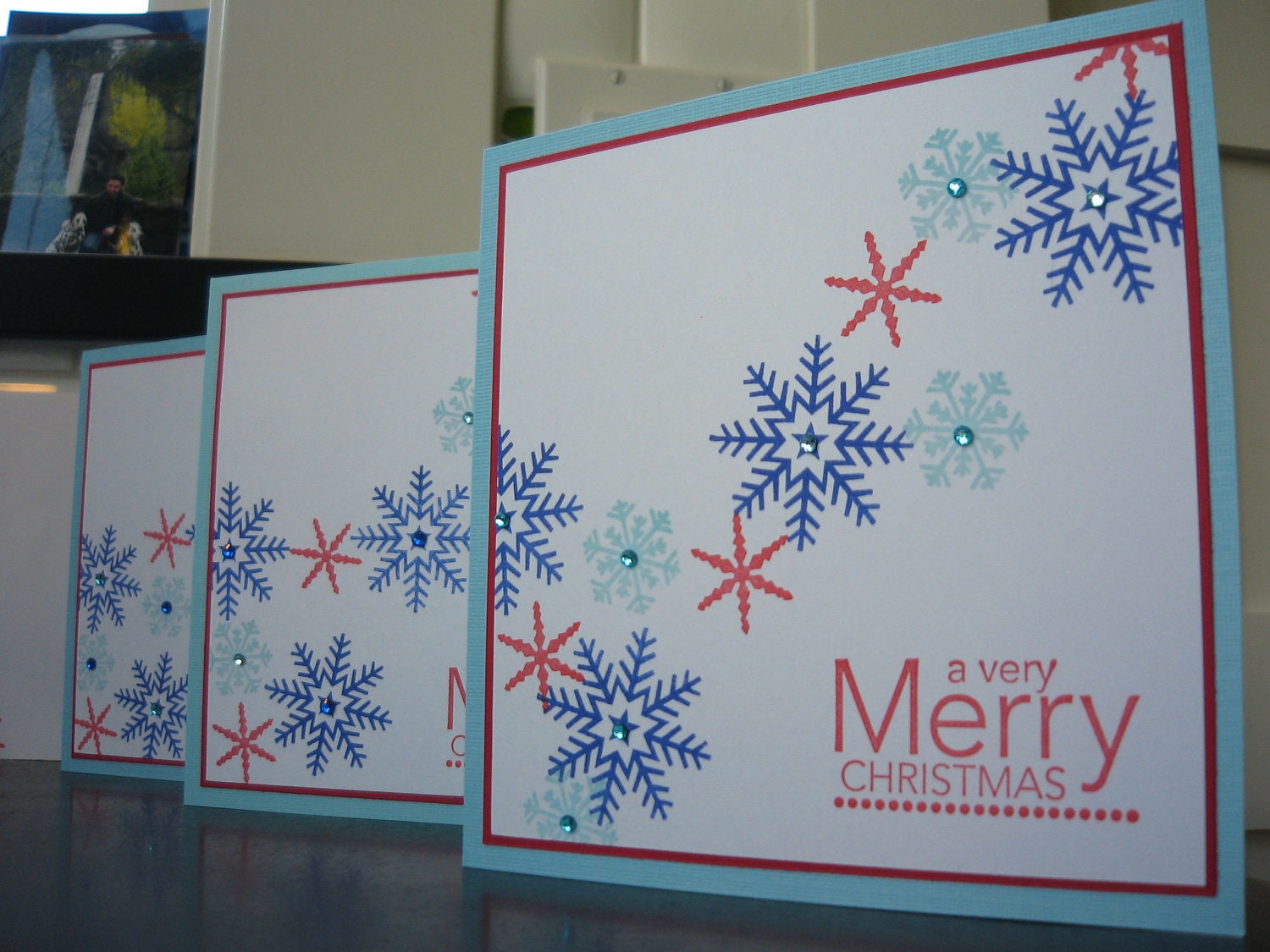 Handmade Snowflake Christmas Cards Set of 10 Patriotic Colors