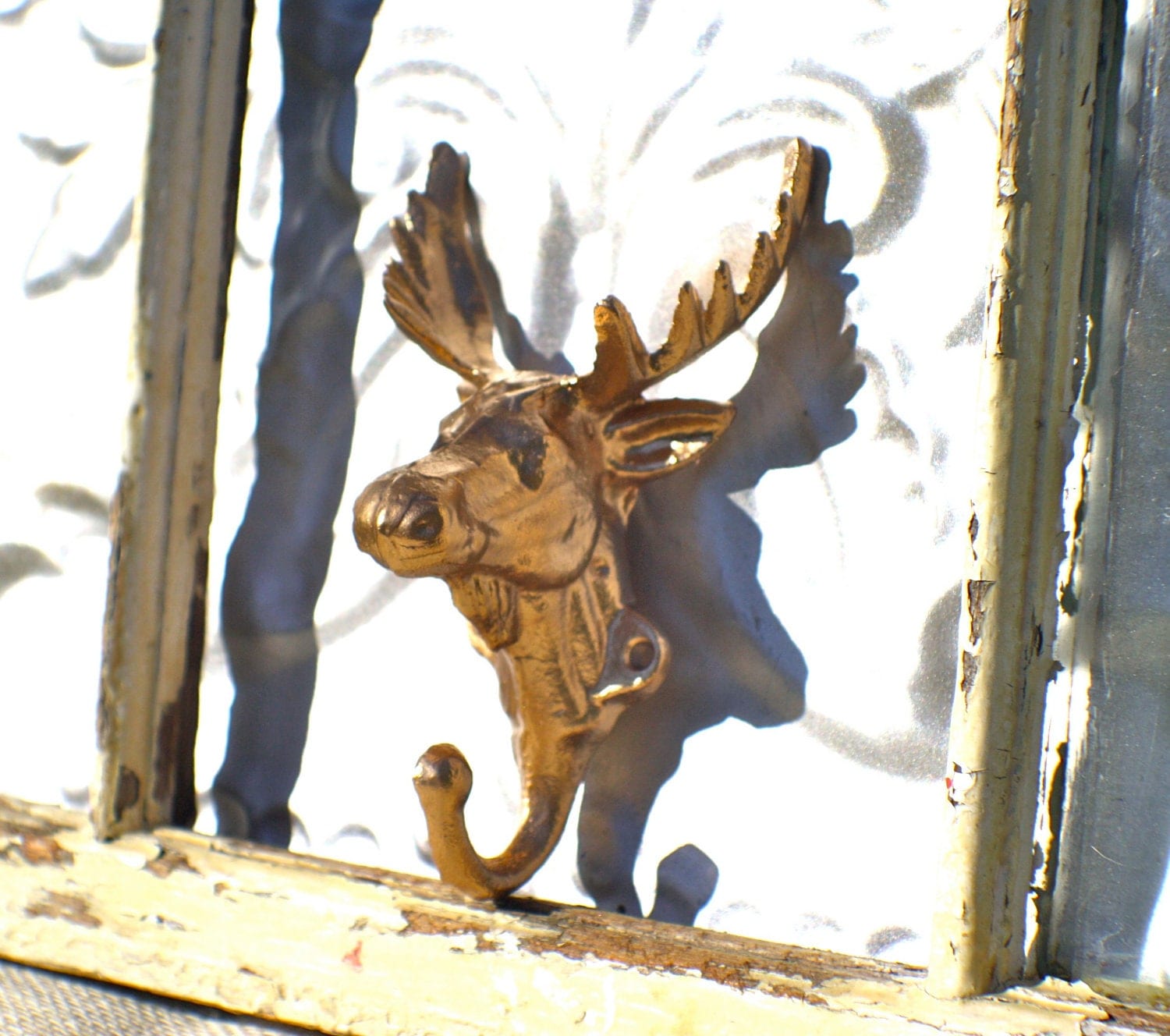 Moose Head Hook/ Gold Bath Hook/ Wall by MichelleLisaTreasure