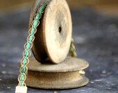 Antique Gold Lace Passementerie Trim Ribbon Bracelet with green silk accent, luxe friendship bracelet
