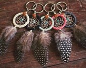 FREE SHIPPING, Dreamcatcher keyring with guinea feather, recycled yarn,upcycled,native american, color option,hippie,boho,southwest