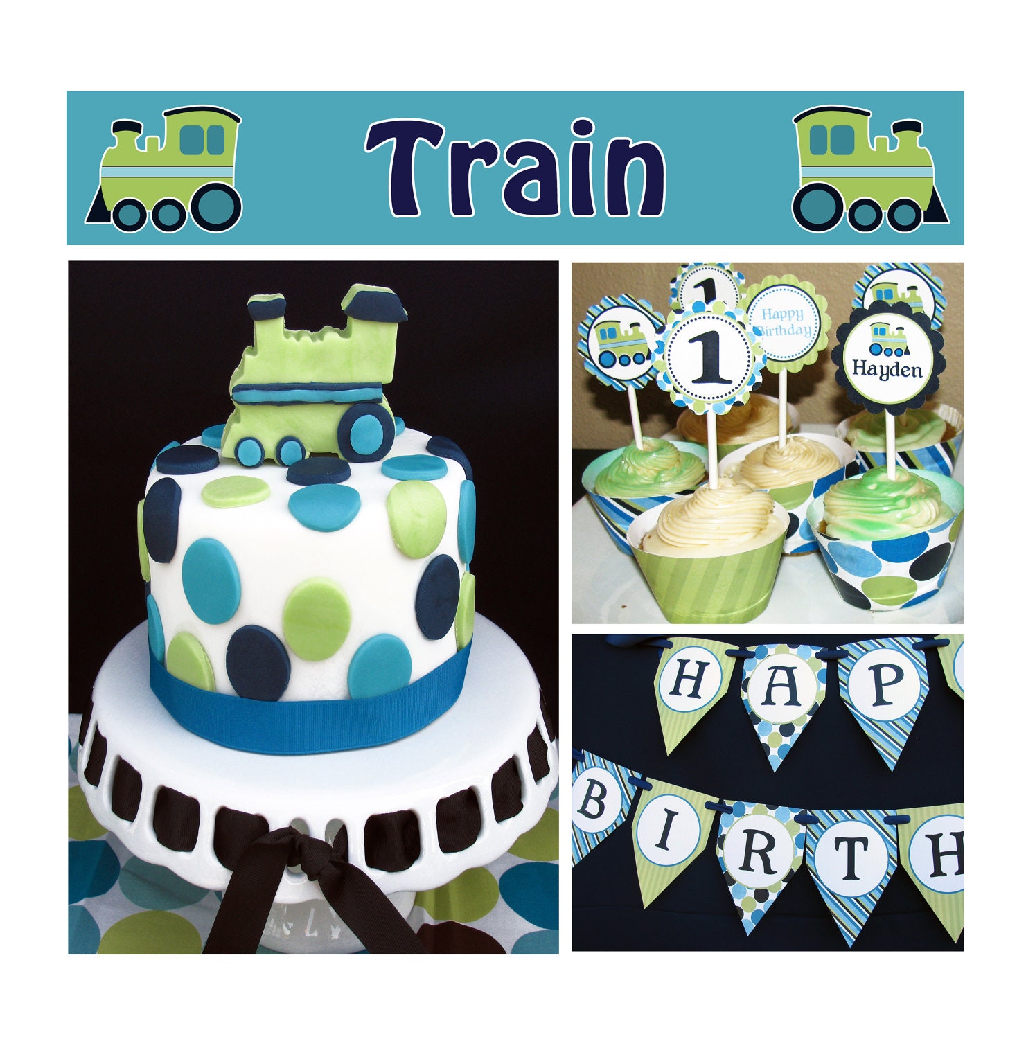 DIY Train Birthday Collection Deluxe PRINTABLE Party Package  Banner Cupcake toppers Invitation more...