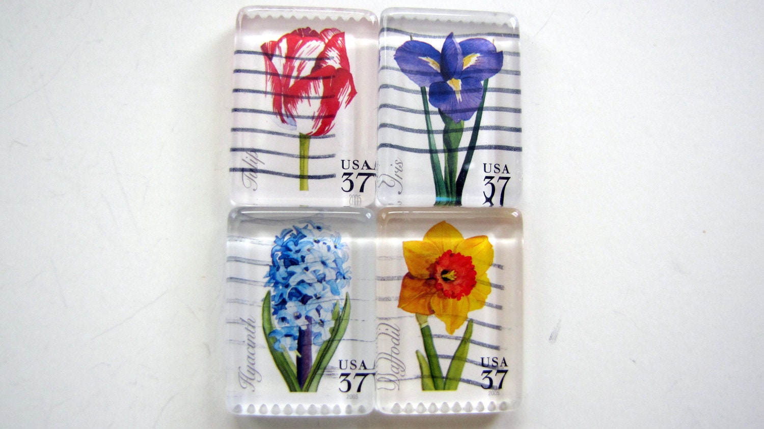 SPRING FLOWERS postage stamp magnets