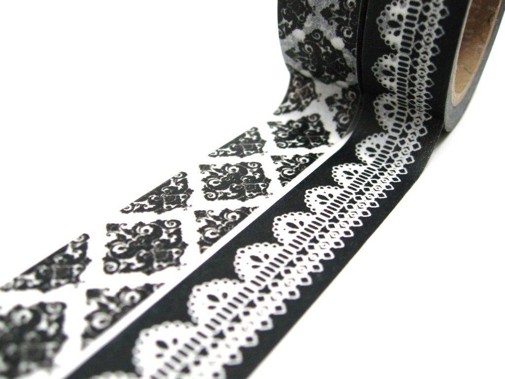 Black and White Damask and Lace Washi Tape