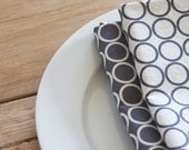 Cloth Napkins - Grey and White with circles - Set of 4 Reversible Cloth - FREE SHIPPING