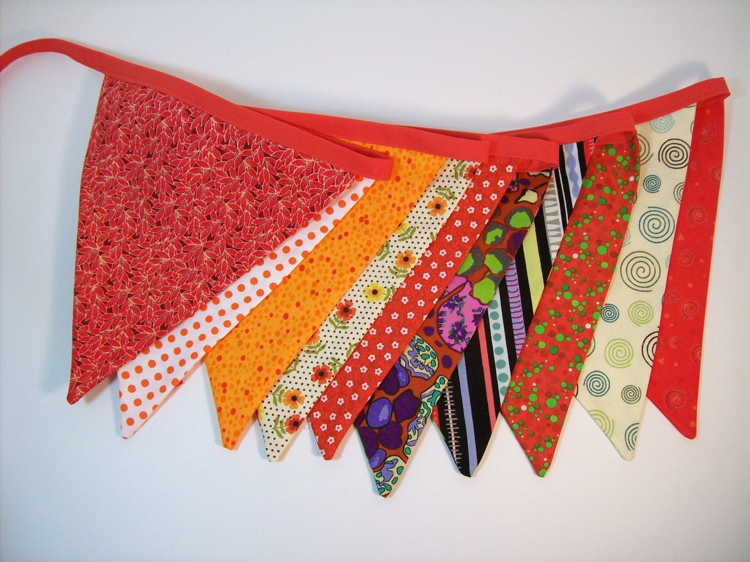 Fabric Holiday Party Banner, Bunting, Flags, Garland, Wall Dec in Orange, Green