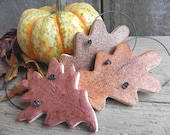 Primitive Fall Leaves Set of three (3) Autumn Party Favors Kitchen Decor Hanging Salt Dough Ornaments