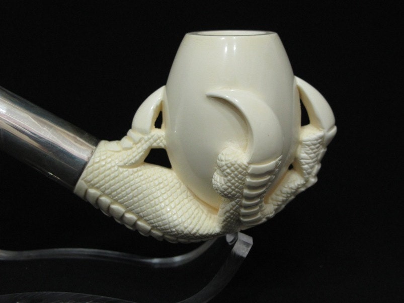 Eagle Claw Egg Jefferson Davis Commemorative Meerschaum Pipe By H. Cor Hand Carved Tobacco Smoking Pipes Hand Made w Case Stand Pouch