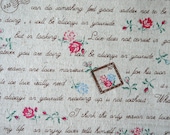 Rose and Love Letter - brown - Cotton Linen Fabric - Fat Quarter