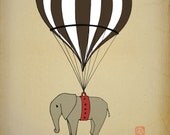 Elephant Hot air balloon 8x10 nursery poster