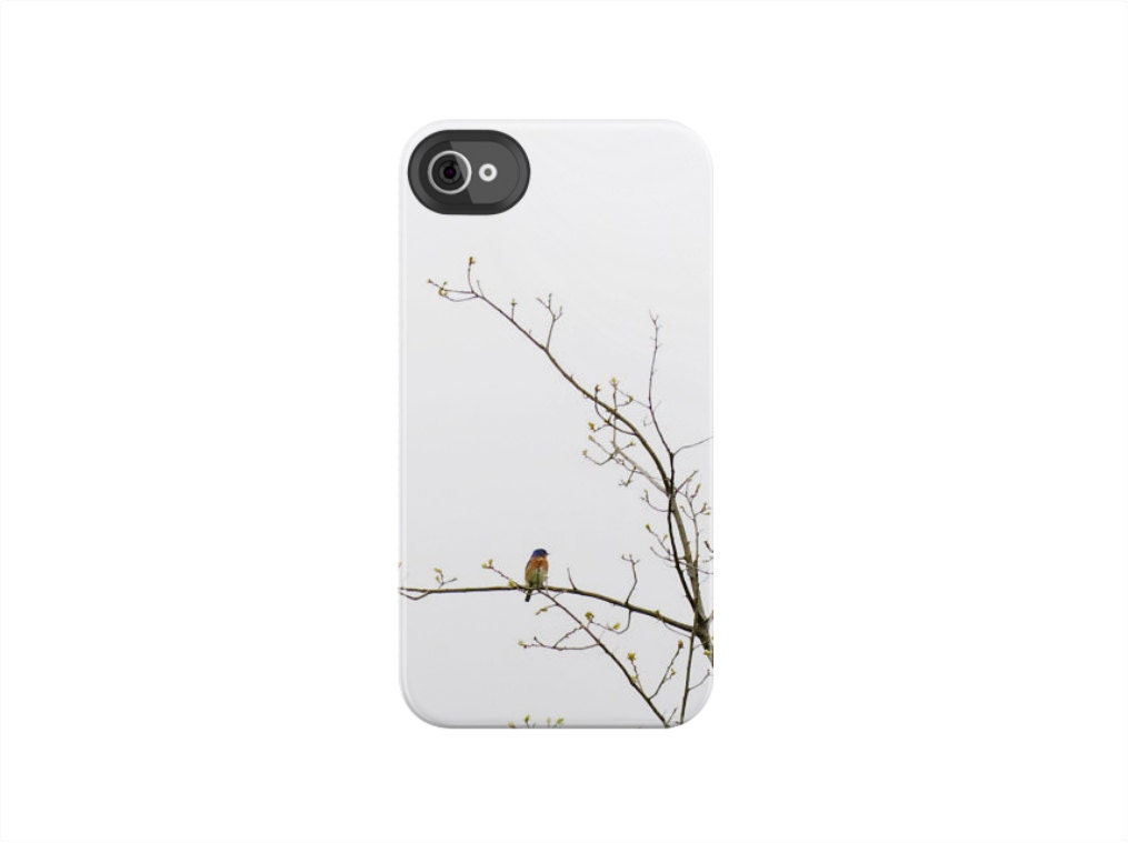 iPhone 4 Case Tree Bird Rustic Minimalist White Blue Orange Fall Autumn Nature Natural iPhone 4/4s Hard Case Gift Idea Him Her