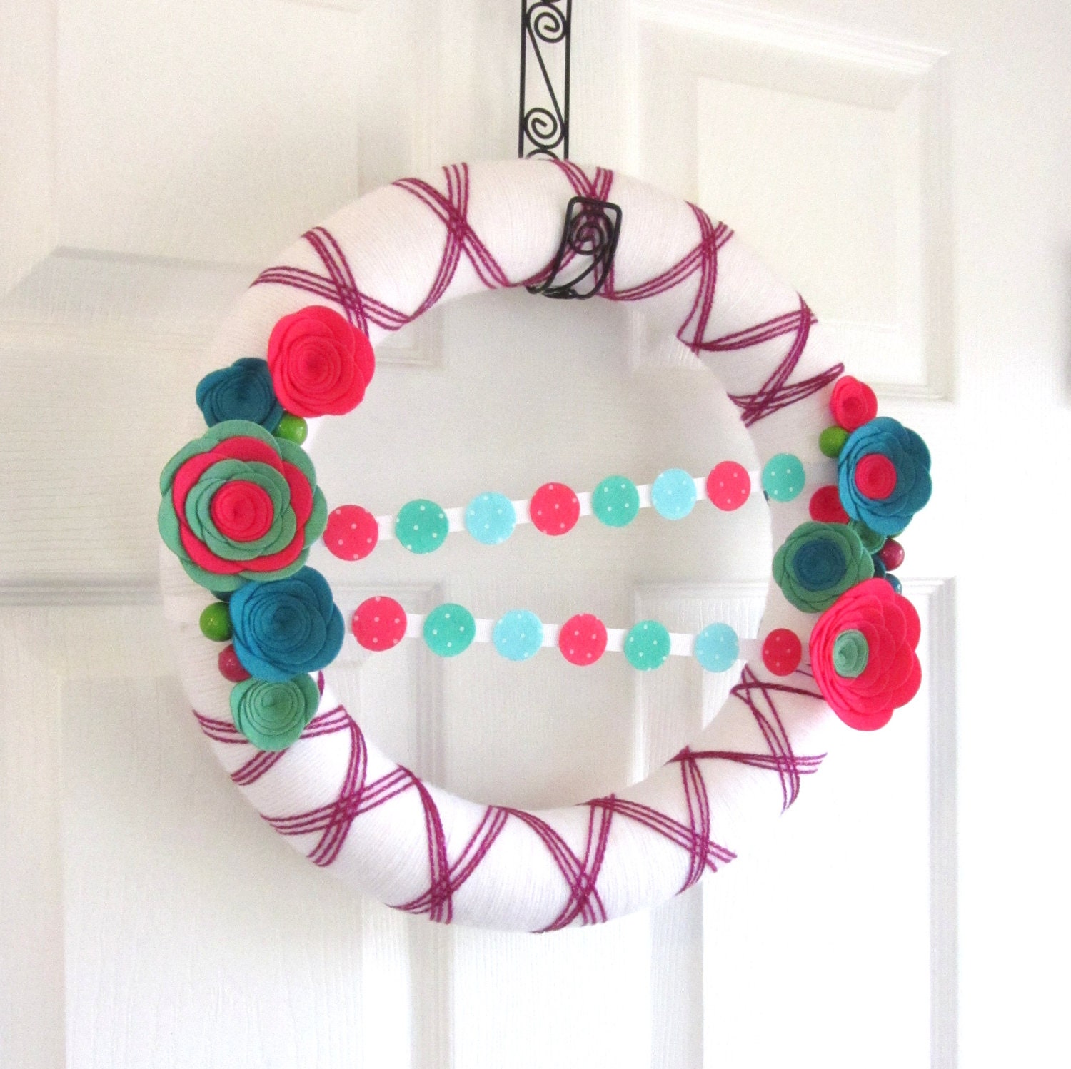 Neon Christmas Wreath. Neon Holiday Decor 2012. 14 Inch Wreath. Turquoise, pink, aqua, green, sparkles.