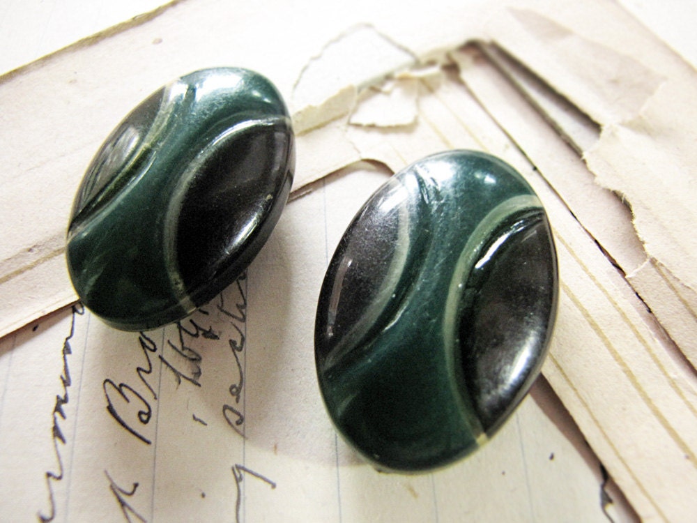large vintage celluloid buttons - oval bubble or tight top style - match pair - art deco design