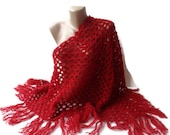 shawl, crocheted, red shawl,fashion women accessory ,for her, gift