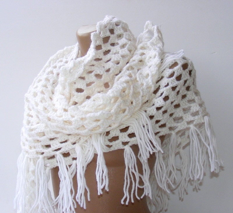 hand - crocheted shawl, women shawl, white wedding ,neckwarmer, gift shawl, for her