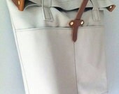 U N I S E X collection Canvas carry all tote, leather handles and strap, light gray