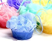 Soap Pouf on a Rope - Cupcake Bath Poufs - Flowering Pouf Soaps - Glycerin Soap