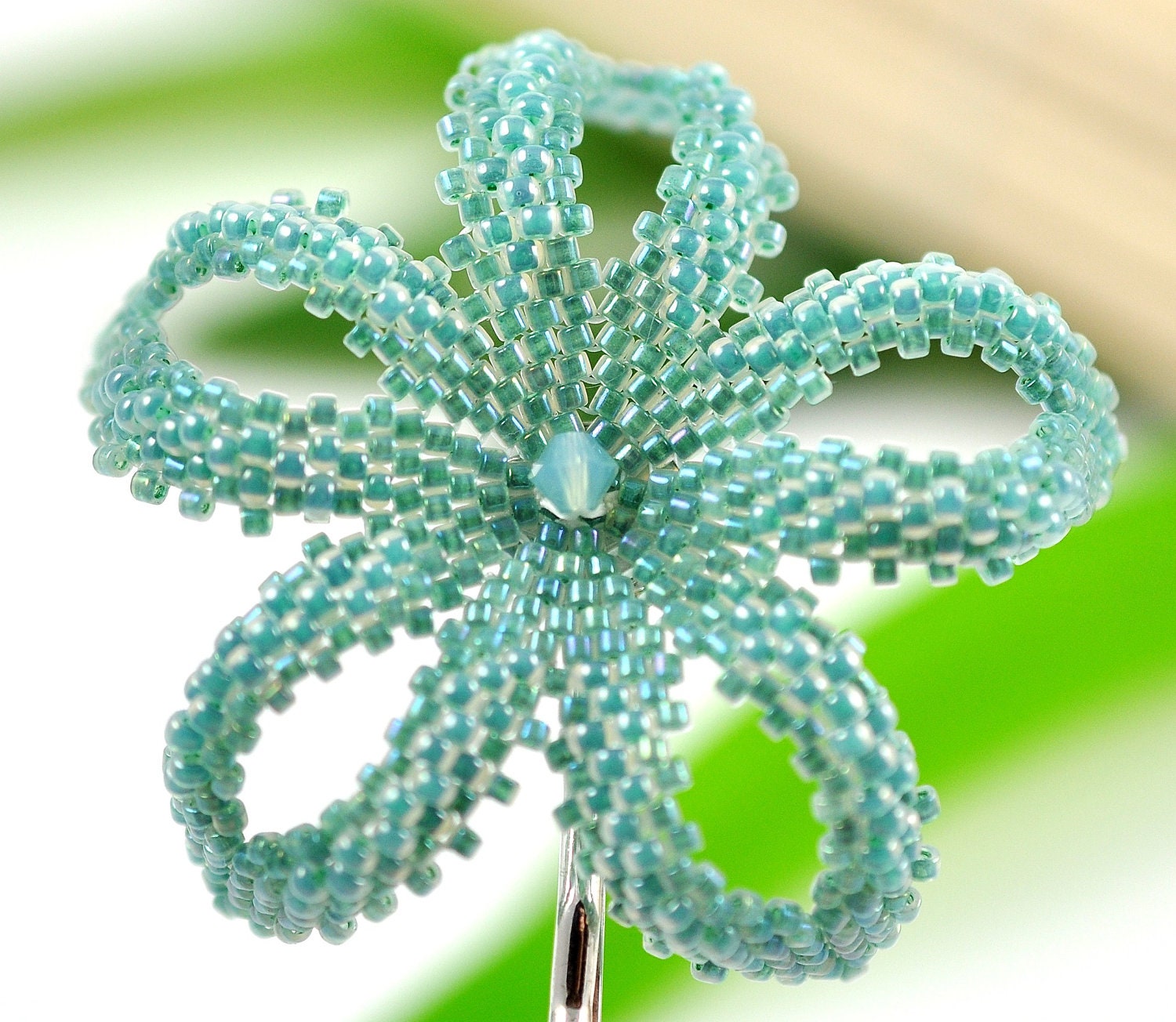 Beaded Plumeria - Pacific Opal - beadwoven bobby pin