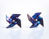 Windmill earrings tiny, titanium studs.
