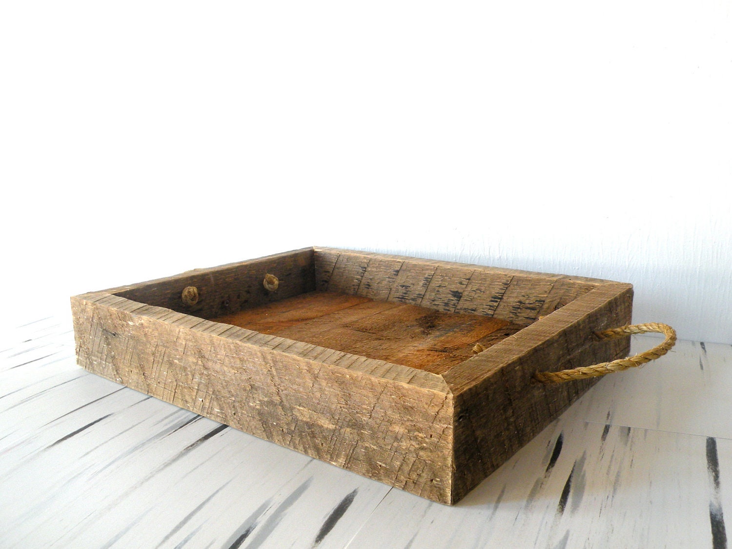 Reclaimed Barn Wood Serving Tray W/ Rope Handles