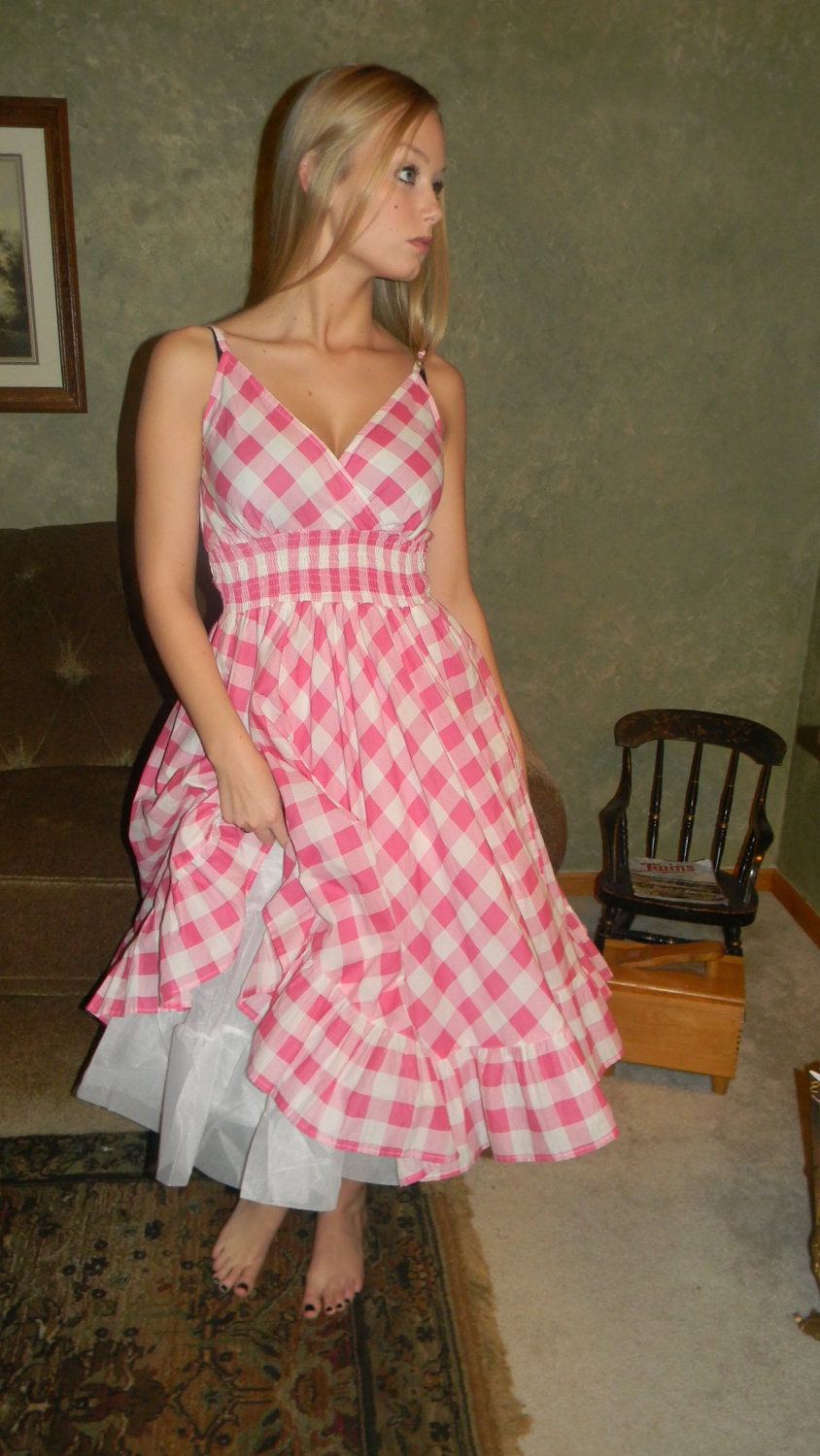 Authentic 1950S Estate State Fair Dress. RockabillY BOHO cowgirl .Checkered Gown. Country Swing Dress vintage Crinoline Included