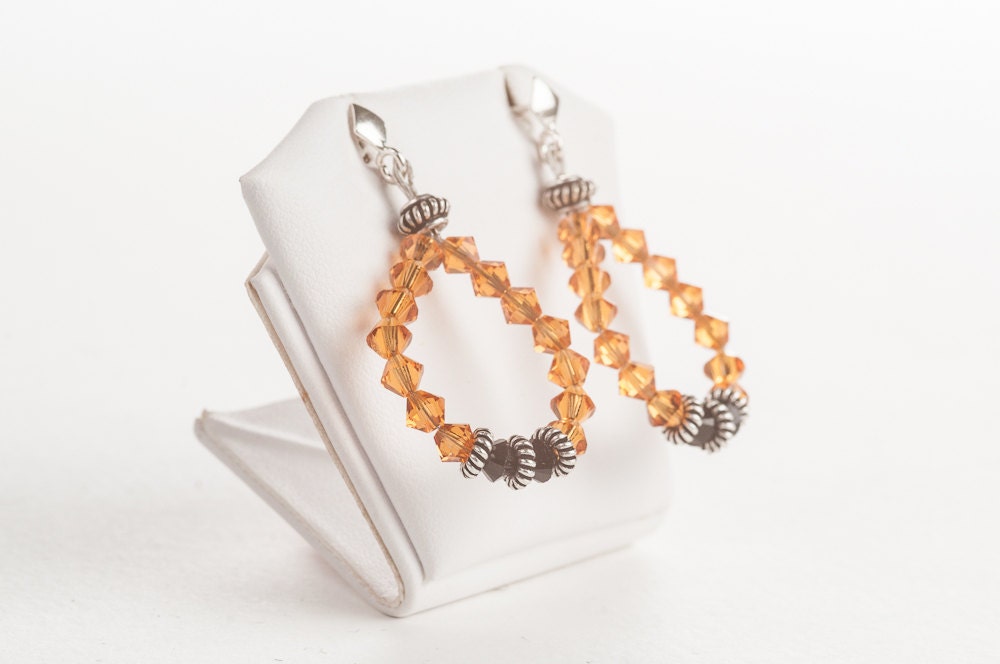 Hoop Earrings OOAK Black and Orange Swarovski Crystal Autumn Jewelry