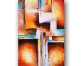 ART Painting Abstract Painting Contemporary Art Teal and Peach Painting Large Original Abstract Painting on Canvas Geometric Wall Decor Day