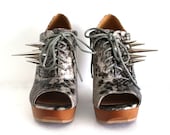Spiked Cutout Wedges - Snakeskin