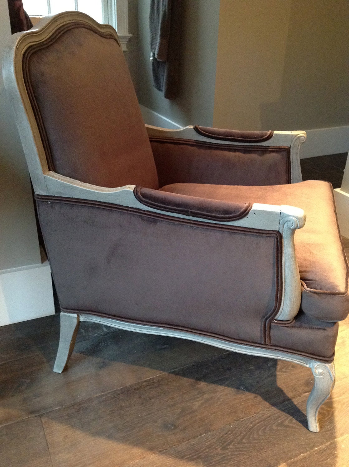 Louis XV style French Bergere with new velvet uphostery