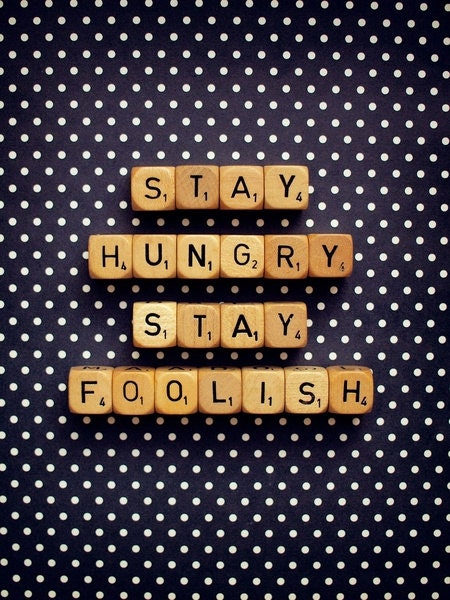 Stay Hungry Stay Foolish. Fine Art Photography. Scrabble Dice. Office Décor. Black White. Polka Dots. Size A4