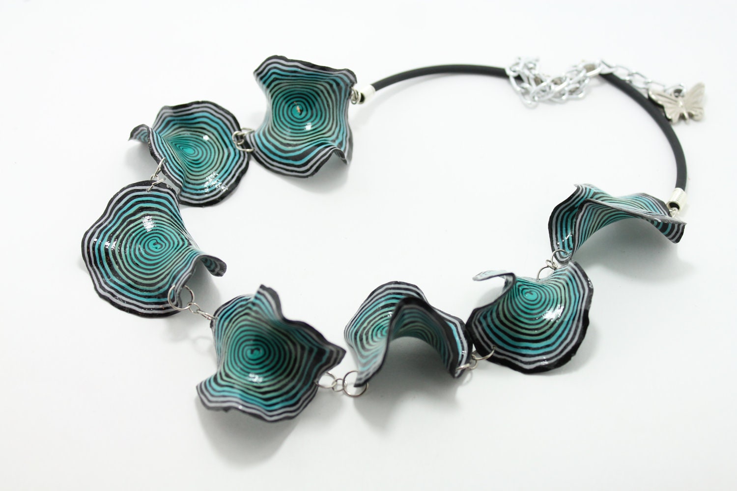 Polymer Clay Handmade Necklace -- Turquoise, Blue, White