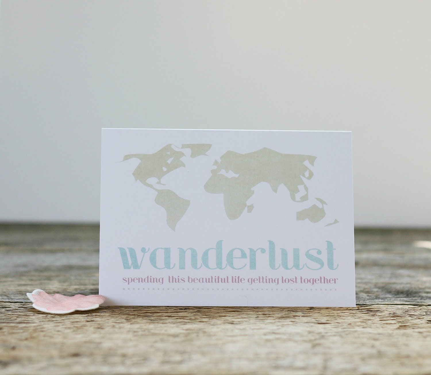 Wanderlust Map Greeting Card - Travel Holiday Vacation Love - Pale Pastel Pink Blue Beige WhiteValentines Day
