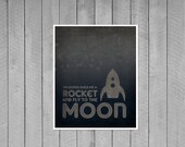 Build me a Rocket and Fly to the Moon Retro Space Rocket Digital Art Print Stars - Navy Blue Gray