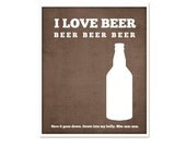 Fathers Day Art Print I Love Beer - Beer Bar Print - Brew Beer Home Decor Modern Art Print Brown