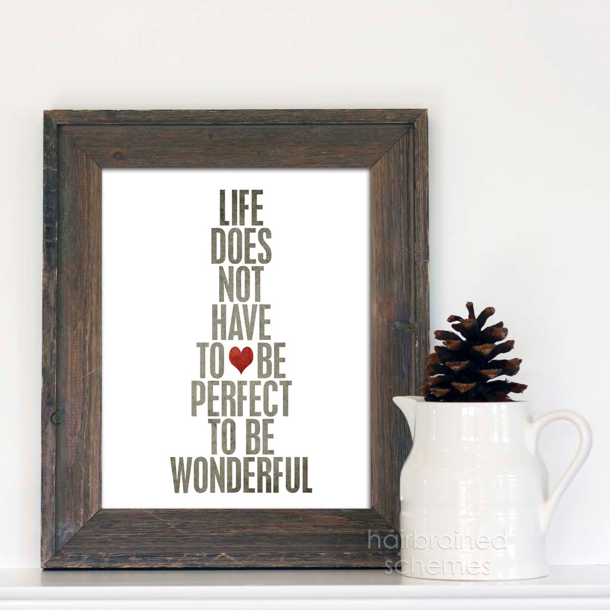 Typographic Poster Wonderful Life Digital Typography Art Print Gray Red Heart