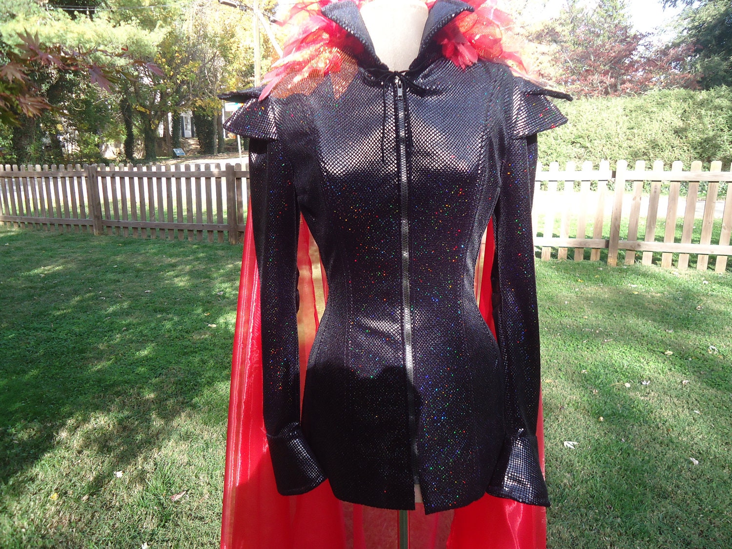 Hunger Games Katniss Everdeen 'Girl on Fire' costume black velvet snakeskin jacket / fire cape / Custom Order