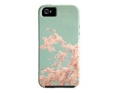 iPhone 5 case, pink and blue, floral iPhone 4 case, flower iphone case, cherry blossom, cover,  pretty iPhone cover, gift, girly, under 50