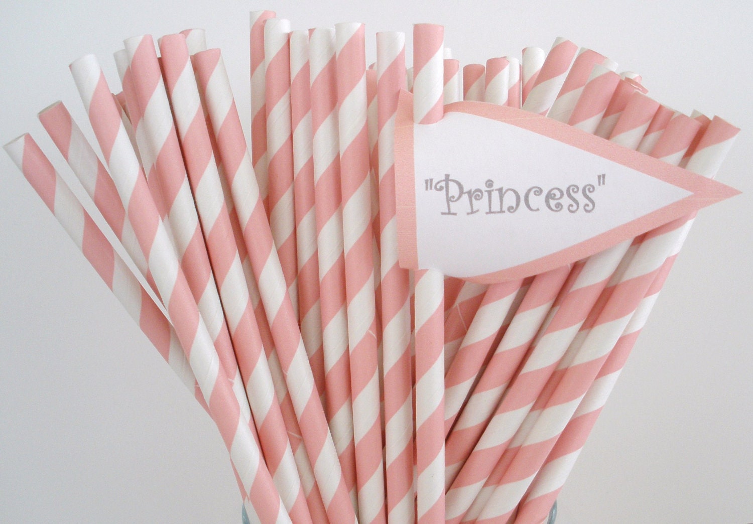 25 Soft PINK STRIPE Paper Straws...With DIY Pennants Party Paper Drinking Straws Cake Pop Sticks Wedding Birthdays Cowgirl Princess