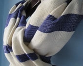 Blue Cotton Scarf-  Men's Women Unisex Scarf, Ethiopian Scarf- Nautical Navy Blue & White Stripes Hand-woven Scarfs- Sea Summer Blue